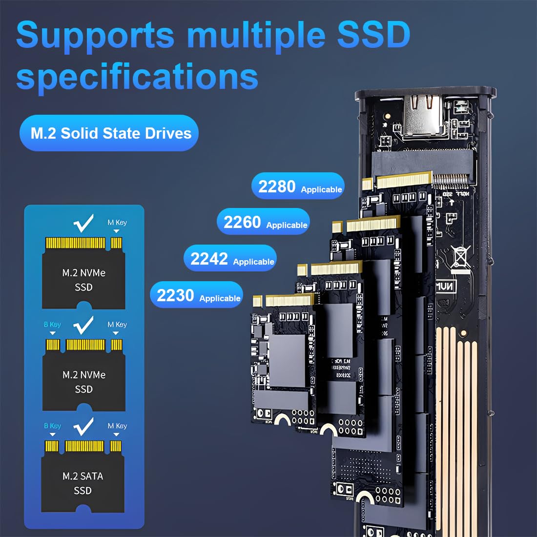 M.2 SATA SSD Gehäuse (NGFF) USB-C 6Gbps, externes SSD Case kompatibel mit M.2 B-Key & M+B-Key 2230/2242/2260/2280, Werkzeugfrei, Aluminium, inkl. USB-C-auf-A Kabel