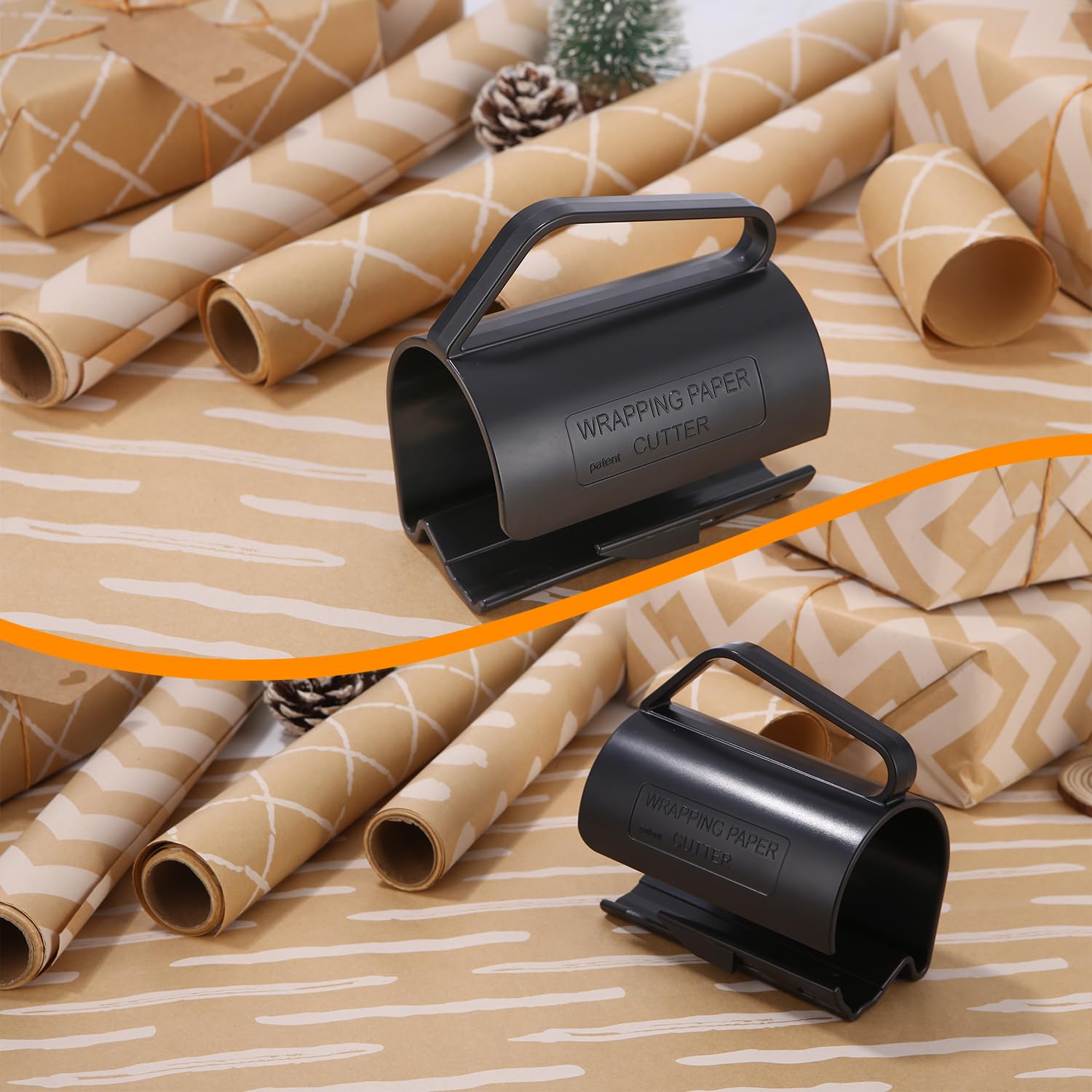 Bixury Coupe Papier Cadeau Rouleau, 1 Pièces Decoupe Papier Cadeau, Gift Wrapping Paper Cutter de Noël, Dispositif de coupe enroulé pour Halloween, Anniversaire, Vacances, Dérouleur Papier Cadeau