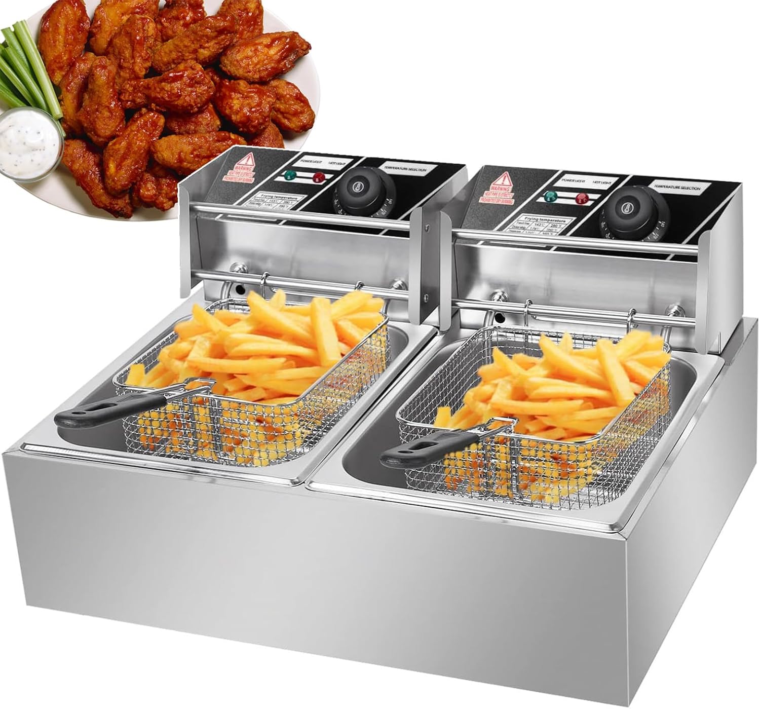 Outdoor Deep Fat Fryer Electric Food Service Equipment for Chips, French Fries, Donuts - Large Capacity Electric Frying Machine with Adjustable Temperature - for Commercial & Home Use