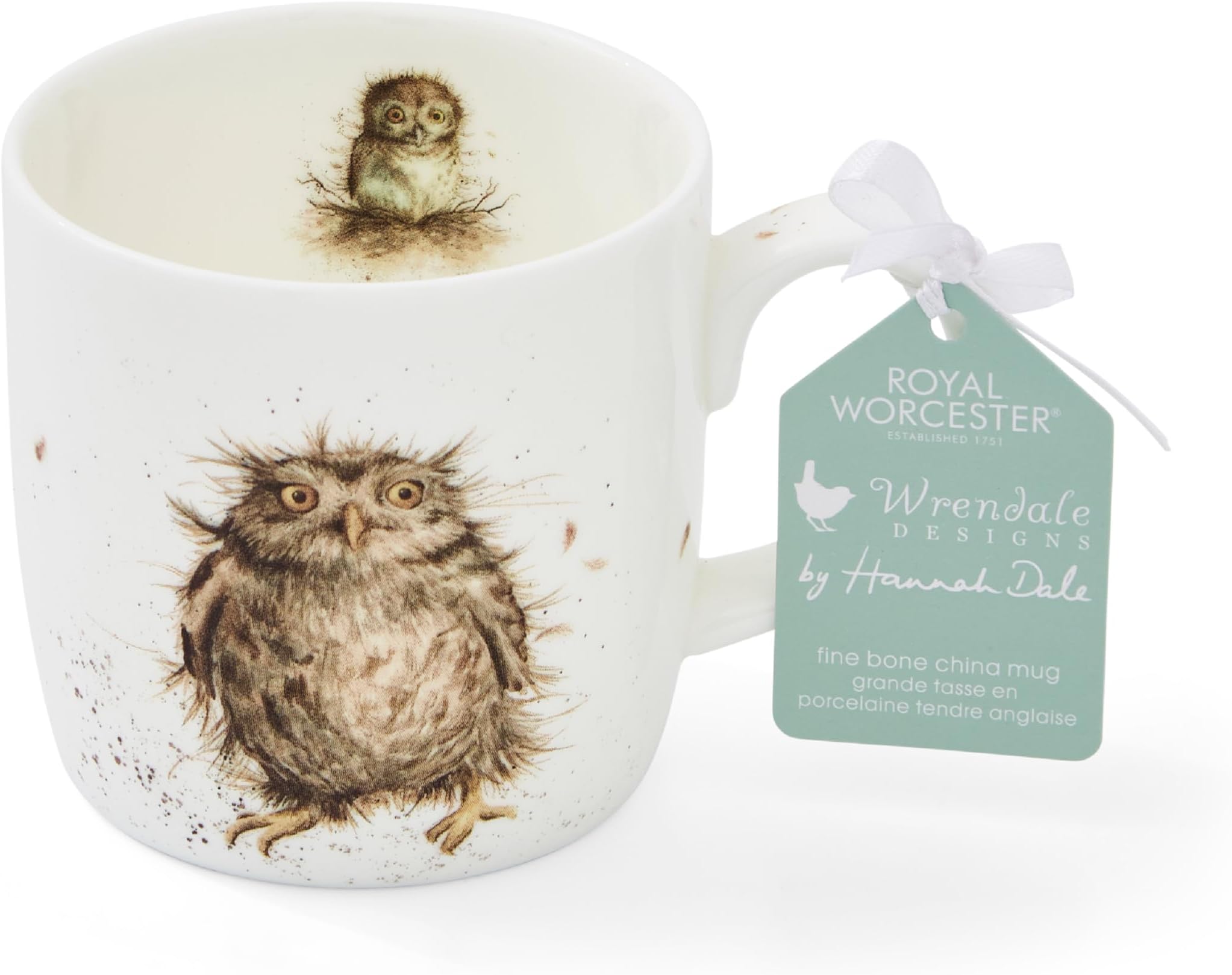 Royal Worcester x Wrendale Designs 'What a Hoot' Coffee Mug - Fine Bone China White Mug with Handle, Featuring Owl Design by Artist Hannah Dale, Microwave & Dishwasher Safe, 310ml