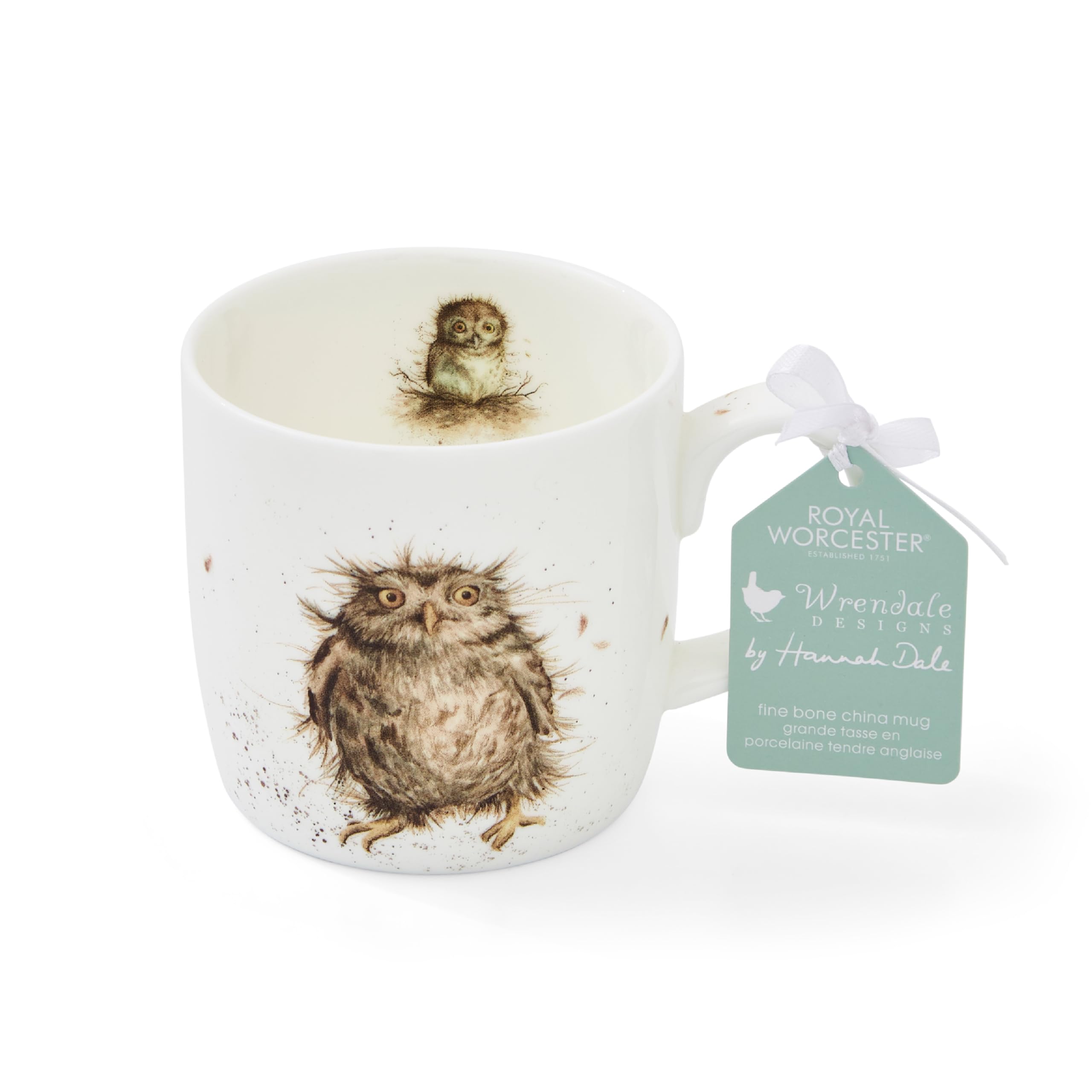 Royal Worcester x Wrendale Designs 'What a Hoot' Coffee Mug - Fine Bone China White Mug with Handle, Featuring Owl Design by Artist Hannah Dale, Microwave & Dishwasher Safe, 310ml