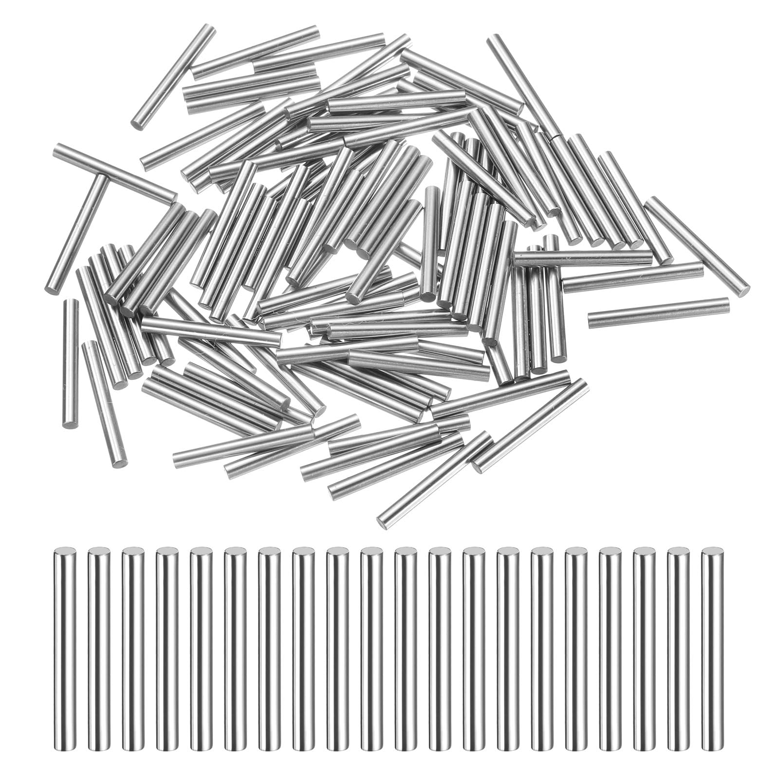 sourcing map 100 Pcs 2mm x 18mm Dowel Pins Bearing Steel Cylindrical Dowel Pins Shelf Support Peg Pin Rod Fasten Elements Metal Shelf Pegs +/-0.02mm Diameter Tolerance, Silver Tone