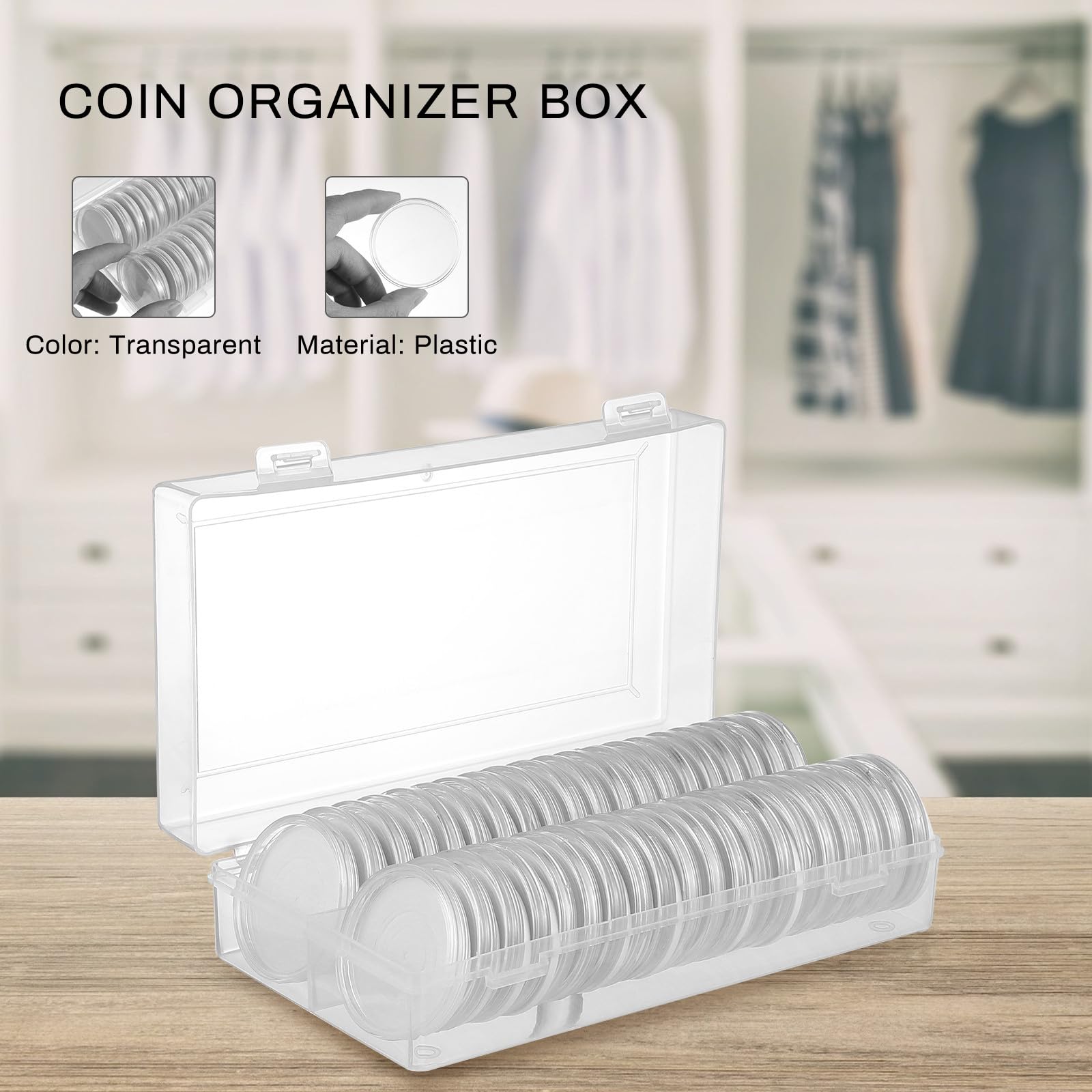 Porta Monedas con Cápsulas para Monedas de Plástico y Caja de Almacenamiento con Juntas Protectoras para Facilitar el Almacenaje Seguro