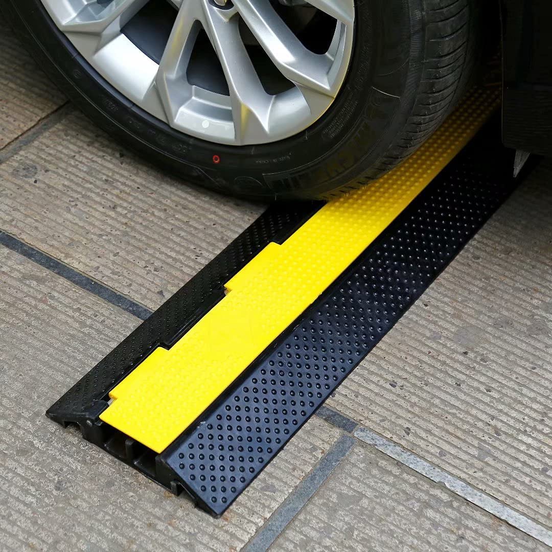 BWKJMY Protector de Cable de Suelo de 2 Canales, Capacidad de Carga de 10000 Libras con Tapa de plástico Amarillo, Protector de Cable al Aire Libre para Garaje, Carretera, rampa