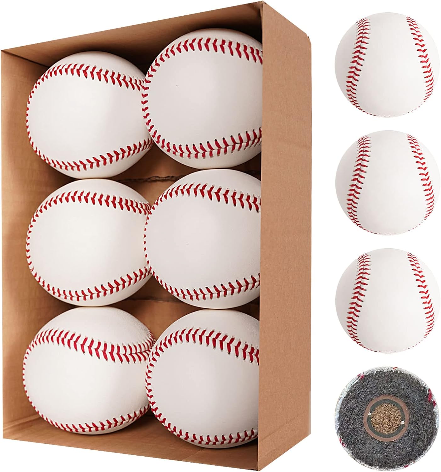 Leather 6 Pack Official League Grade Baseballs Competition Level Balls Training Practice Baseballs for Unmarked Autographs, Pitching, Throwing, Baseball Gifts
