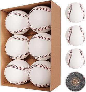Leather 6 Pack Official League Grade Baseballs Competition Level Balls Training Practice Baseballs for Unmarked Autographs, Pitching, Throwing, Baseball Gifts