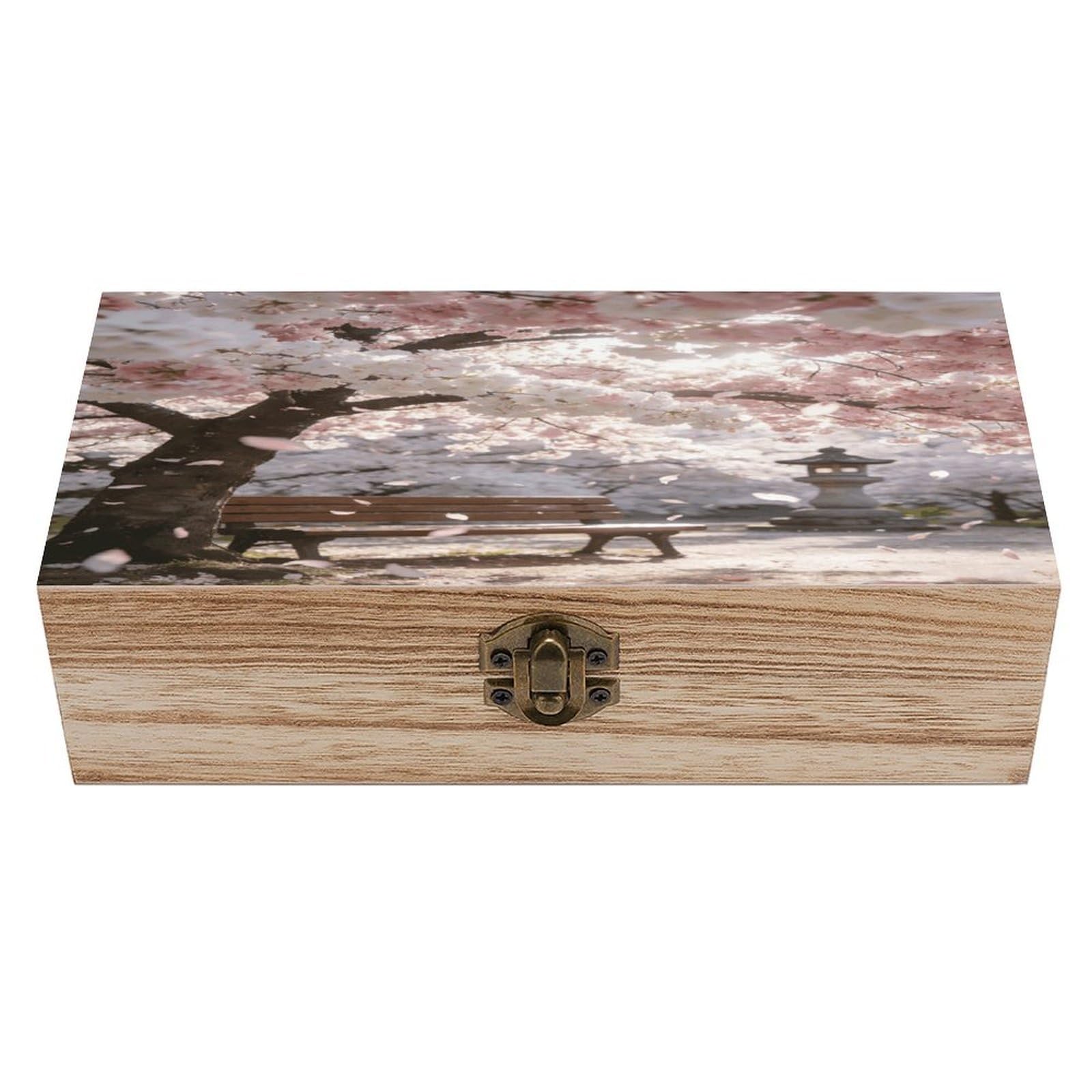 LZQPOEAS Japanese Sakura Wooden Keepsake Box Wooden Storage Box Container with Hinged Lid Beautiful Wood Memory Box Decorative Jewelry Case for Crafts Art Hobbies & Trinket Storage