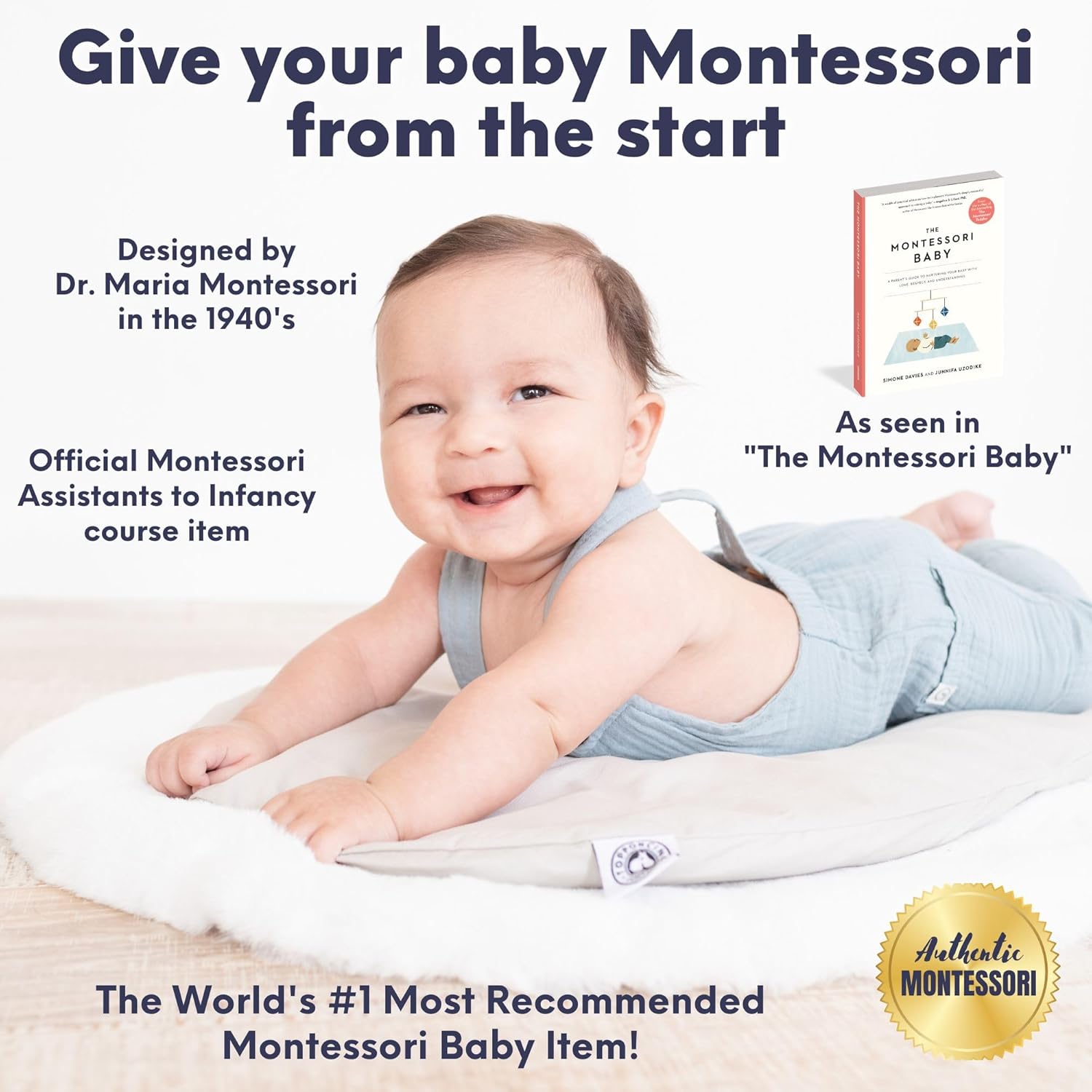 Montessori Baby Pillow by The Topponcino Company Exclusive Natural Color | Newborn Support Cushion for Tummy Time, Holding & Feeding | 24 x 16 in