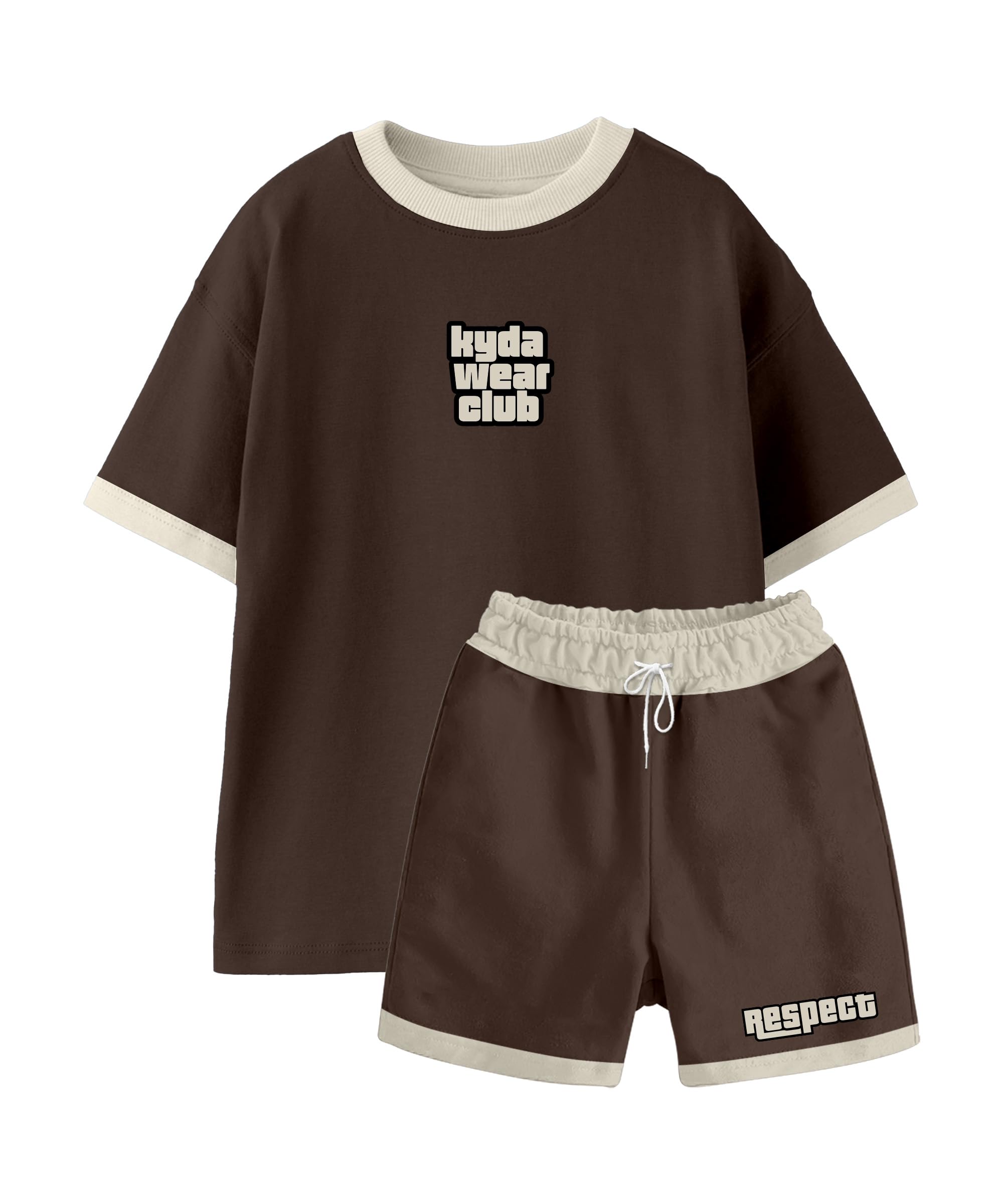 KYDA KIDS® Set di abbigliamento per ragazzi 100% puro cotone premium stampato oversize t-shirt e pantaloncini | abbigliamento casual estivo morbido traspirante | Set coordinato per ragazzi