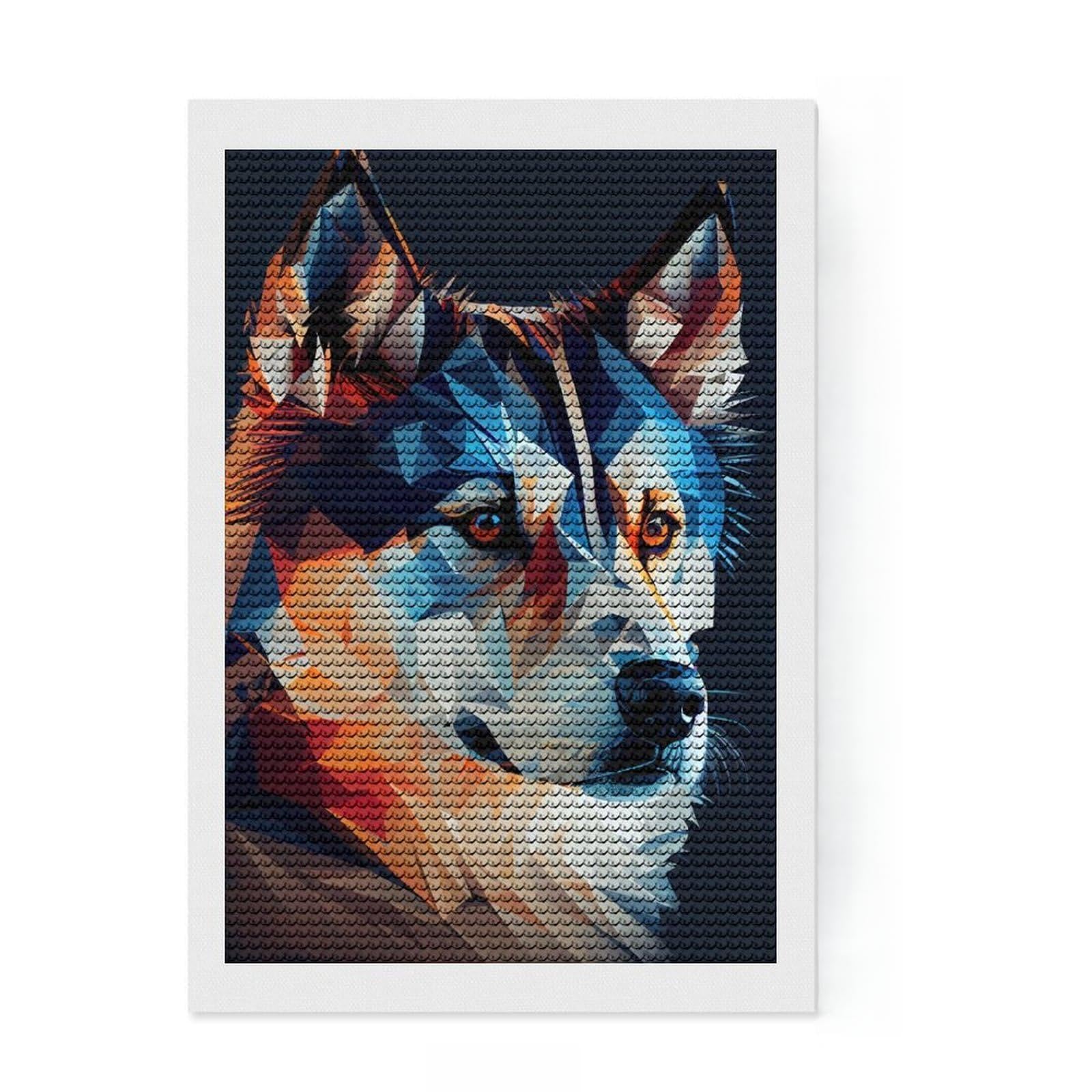 Junmoney Husky Abstract Diamond Art Canvas 8"x12", for Creative Relaxation, Printed Canvas, Modern Decor, Christmas Gift, with Tool Kit