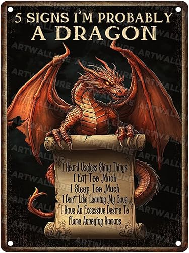 Miniatura 37 de Placa de Letrero de Decoración de Dragón de Lata 5 Letreros Soy Probablemente Un Dragón Letrero Rústico de Metal para Arte de Pared Decoración Retro