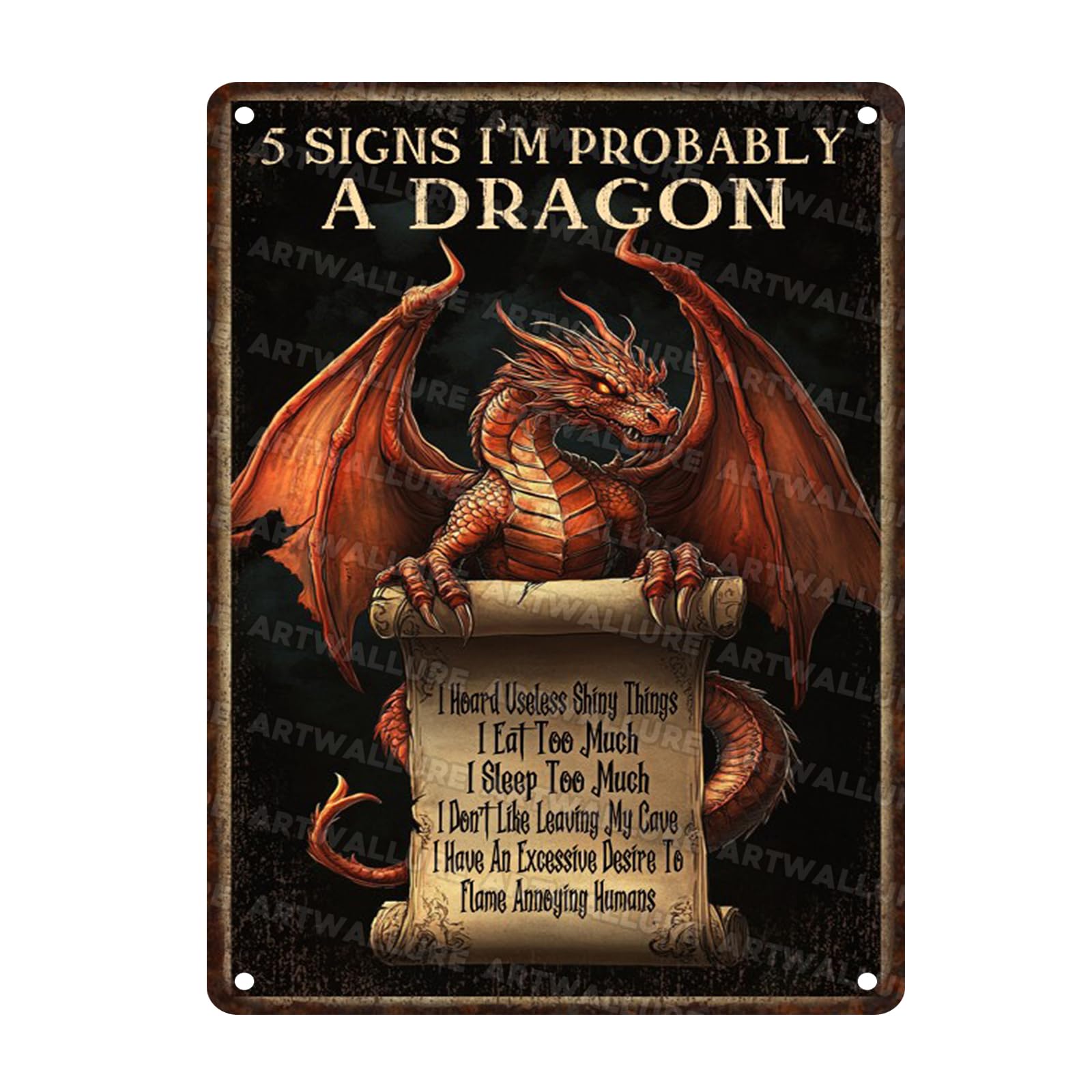Dragon Decor Tin Sign Plaque 5 Signs I'm Probably A Dragon Rustic Metal Sign for Wall Art Retro Home Decor Medieval Castle Inspired 12x16Inch