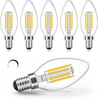 Morotty Dimmable E14 LED Candle Light Bulbs 4W, Warm White 3000K, Pack of 6 | Equivalent 40W, 470lm, C35 Small Screw E14 Light Bulbs [Energy Class E]