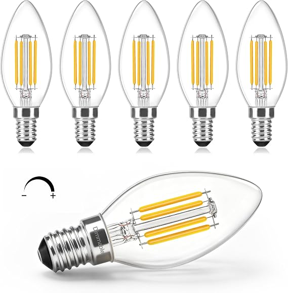 Morotty E14 LED Kerze Glühbirne Warmweiß 3000K Dimmbar 6er Pack LED vintage filament lamp 4 W 470 lm C35 small screw replaces 40 W for chandelier pendant lights