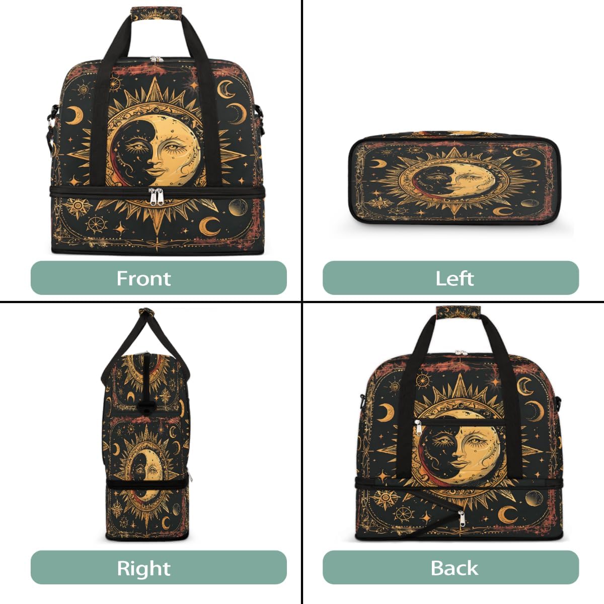 Ethnic Retro Sun Moon Large Weekender Bag with Shoe Compartment Travel Duffel Bags for Women Carry On Hospital Overnight Bag Foldable Personal Item Travel Bags Tote Gym Sports Airplanes