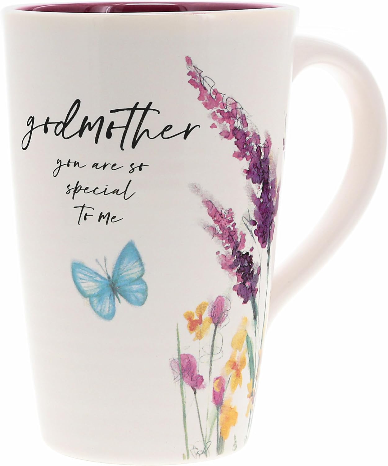 Pavilion Gift Company - Godmother - 17-ounce Coffee Cup, Floral Pattern Mug, Mothers Day Gift Idea, 1 Count, Cream, 5.25 x 5.25-Inches