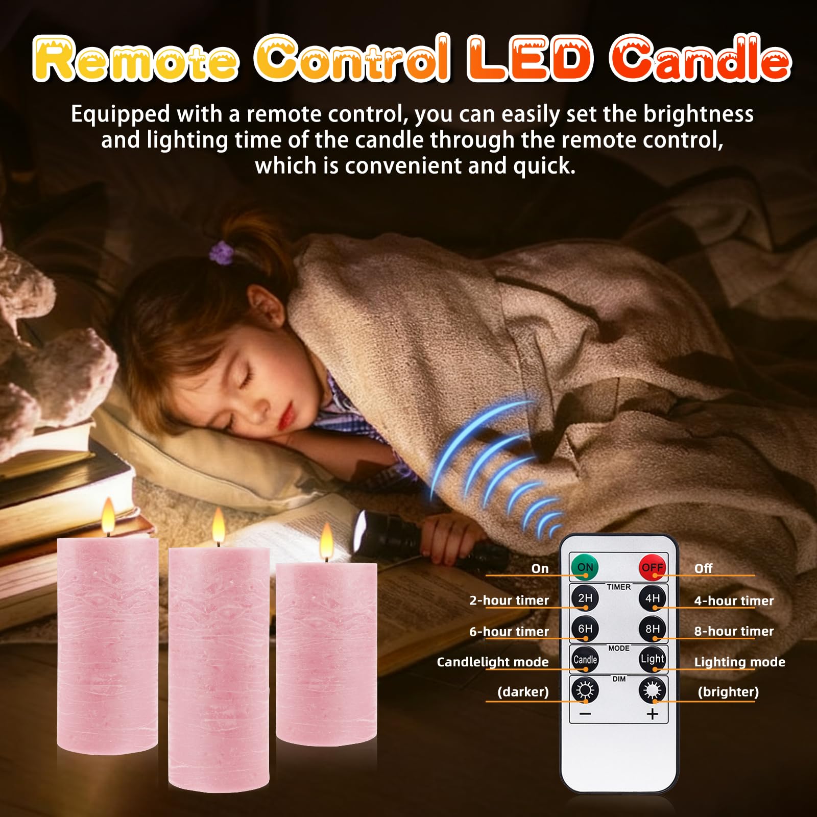 Velas LED Recargables 3 Piezas, Cera Real, Efecto Llama 3D, Rose