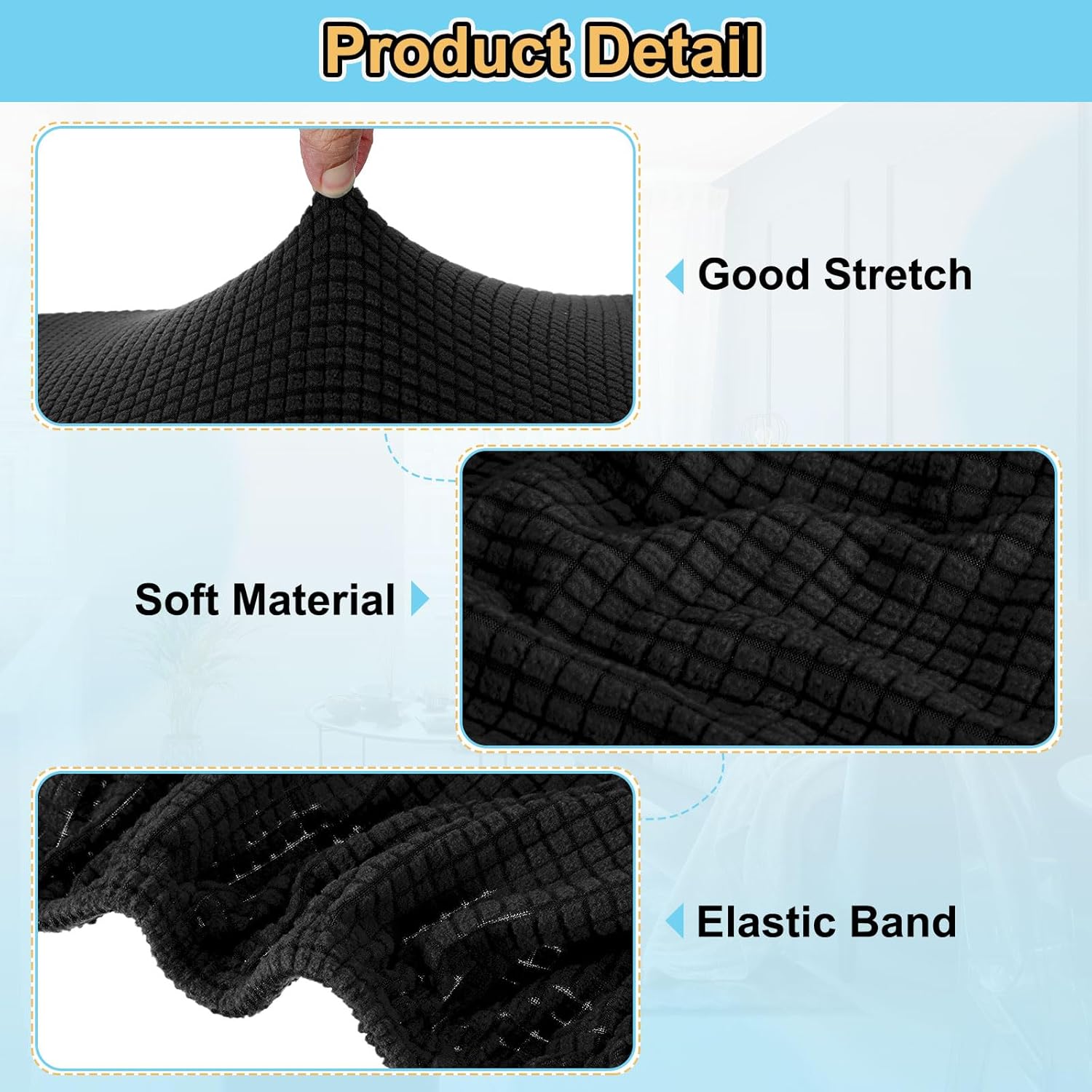 uxcell Stretch Ottoman Cover Rectangular Oversized Square Ottoman Slipcover with Elastic for Foot Stool Living Room Bedroom Fit Length 130-160cm / 51"-63", X-Large, Black