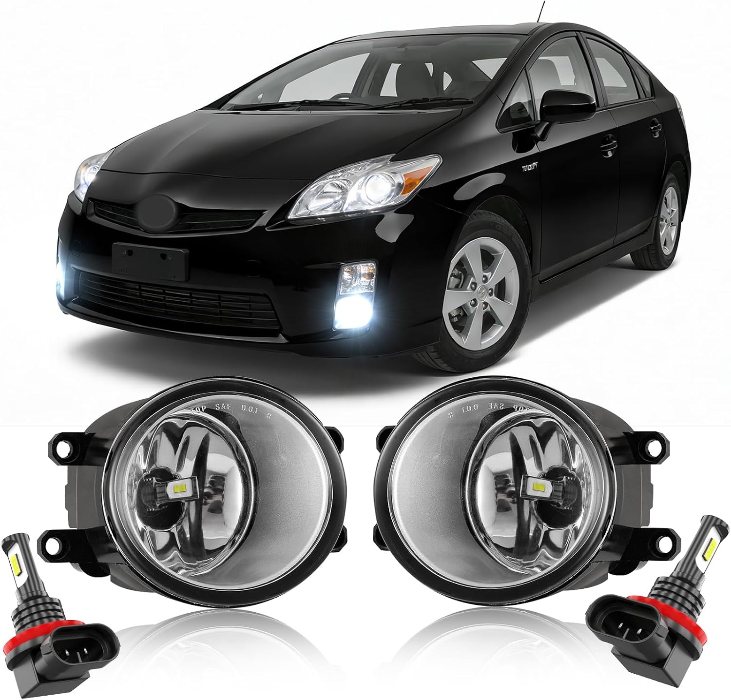 Compatible with Toyota Prius 2010-2011 Fog Light Assembly, Left+Right Pair, 12V 55W LED Fog Bulb, Plug and Play, 6000k Coolwhite, Pack of 2