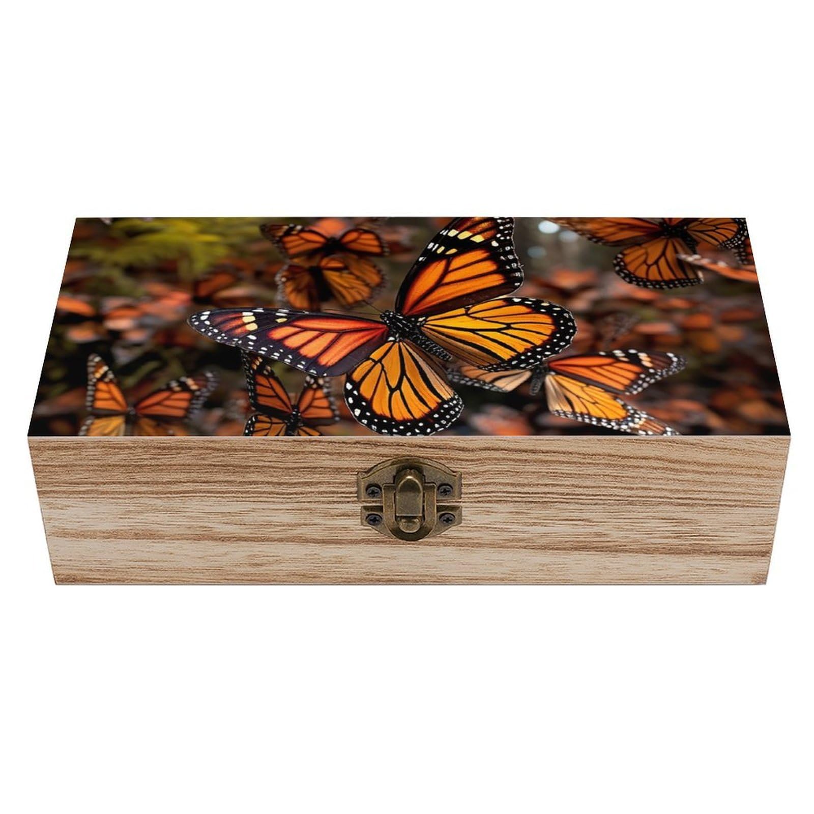 Monarch Butterflies Wooden Keepsake Box Storage Boxes with Hinged Lid