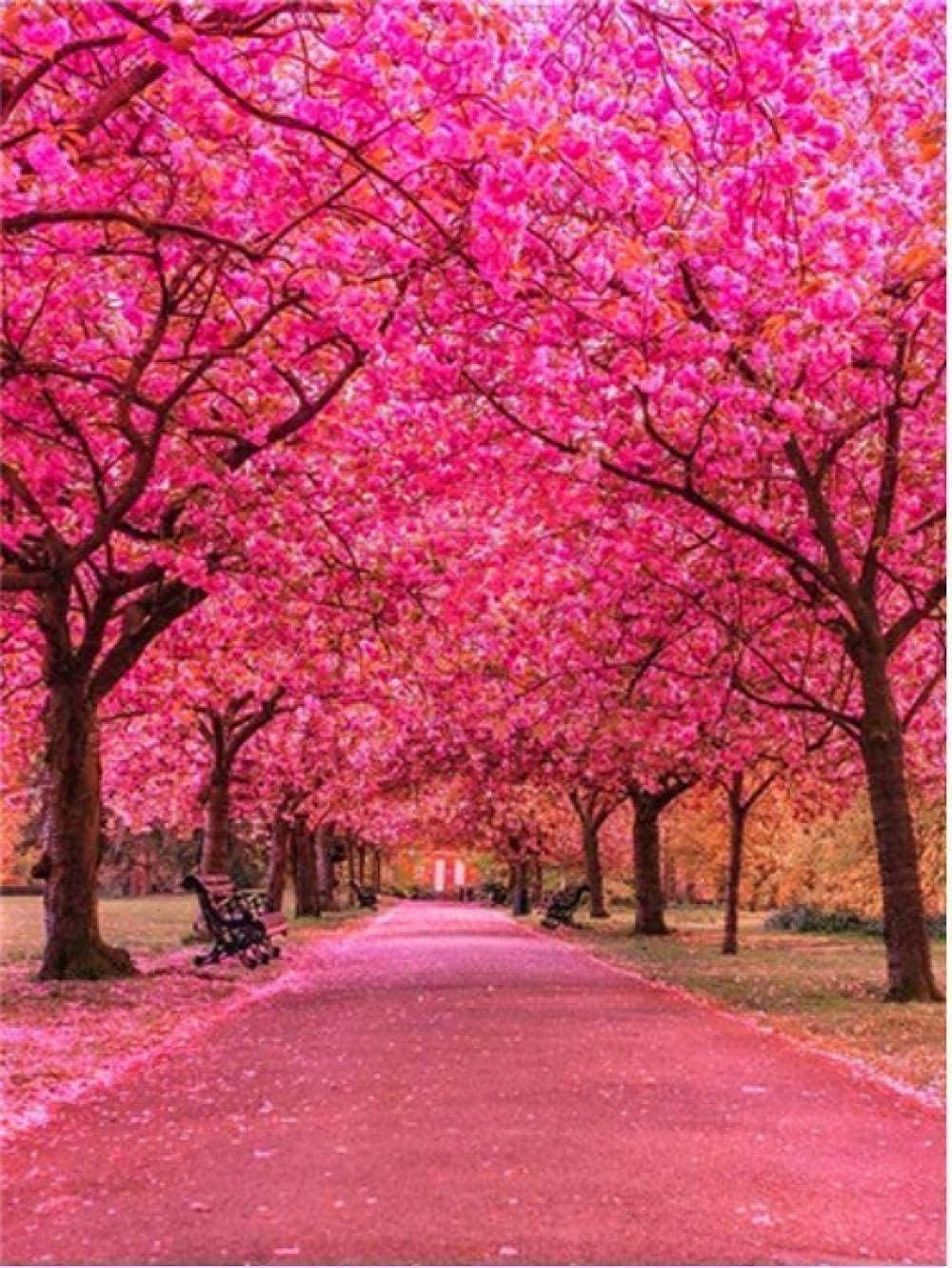 Stamped Cross Stitch Kits for Adult Beginner 11CT Embroidery Craft Kits Cherry Blossom Road Pattern Printed Fabric Needlework DIY Embroidery Needlepoint Crafts Gift Kit 16x20 inch