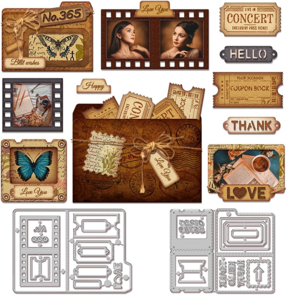 GLOBLELAND Folder Slide Stamp Film Cutting Dies for Card Making Envelope Cut Die File Folder Die Cuts for DIY Scrapbooking Journal Embossing Paper Craft Decor
