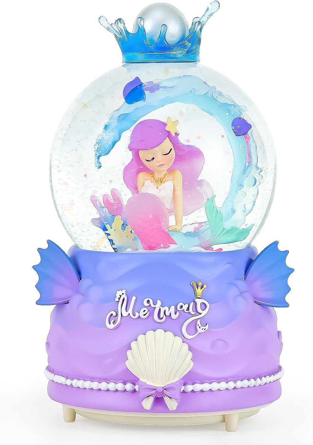 BREIS Mermaid Snow Globe for Kids, 100MM Musical Snow Globes with Automatic Snowflake Colorful Lights for Decor Christmas Birthday Gift for Girls Women