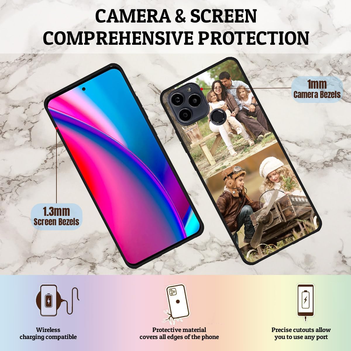 Custom Multi Photos Phone Case for BLU G91s Customized Your Own Personalized Image Text Picture Shockproof Protective Soft Cover with Lanyard Anti-Theft Strap