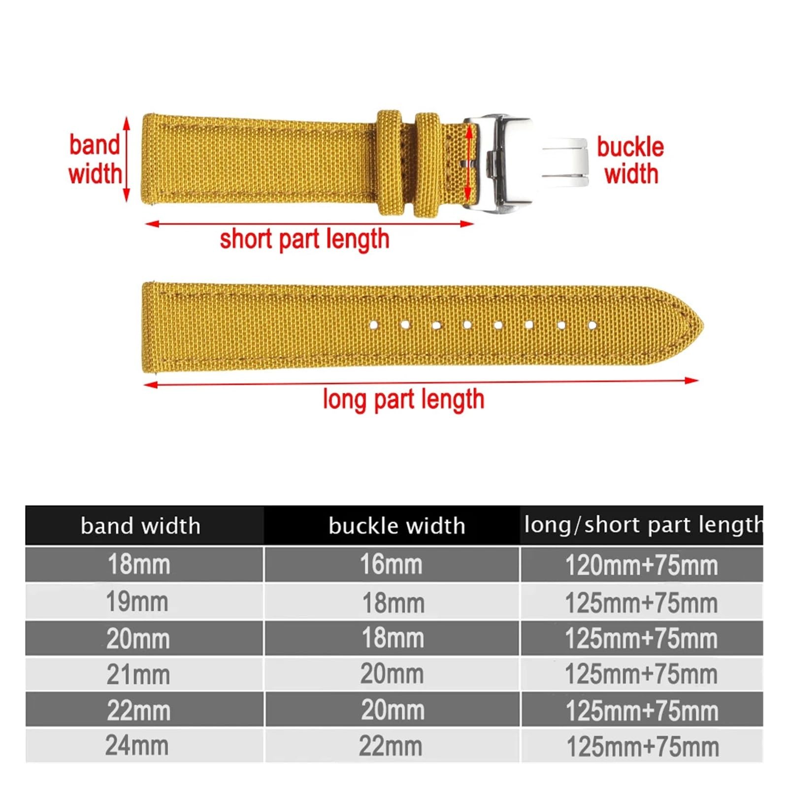 Générique NASUNJIA Bracelet De Montre En Toile De Nylon À Dégagement Rapide 18 Mm, 19 Mm, 20 Mm, 21 Mm, 22 Mm, 24 Mm, Avec Boucle Papillon