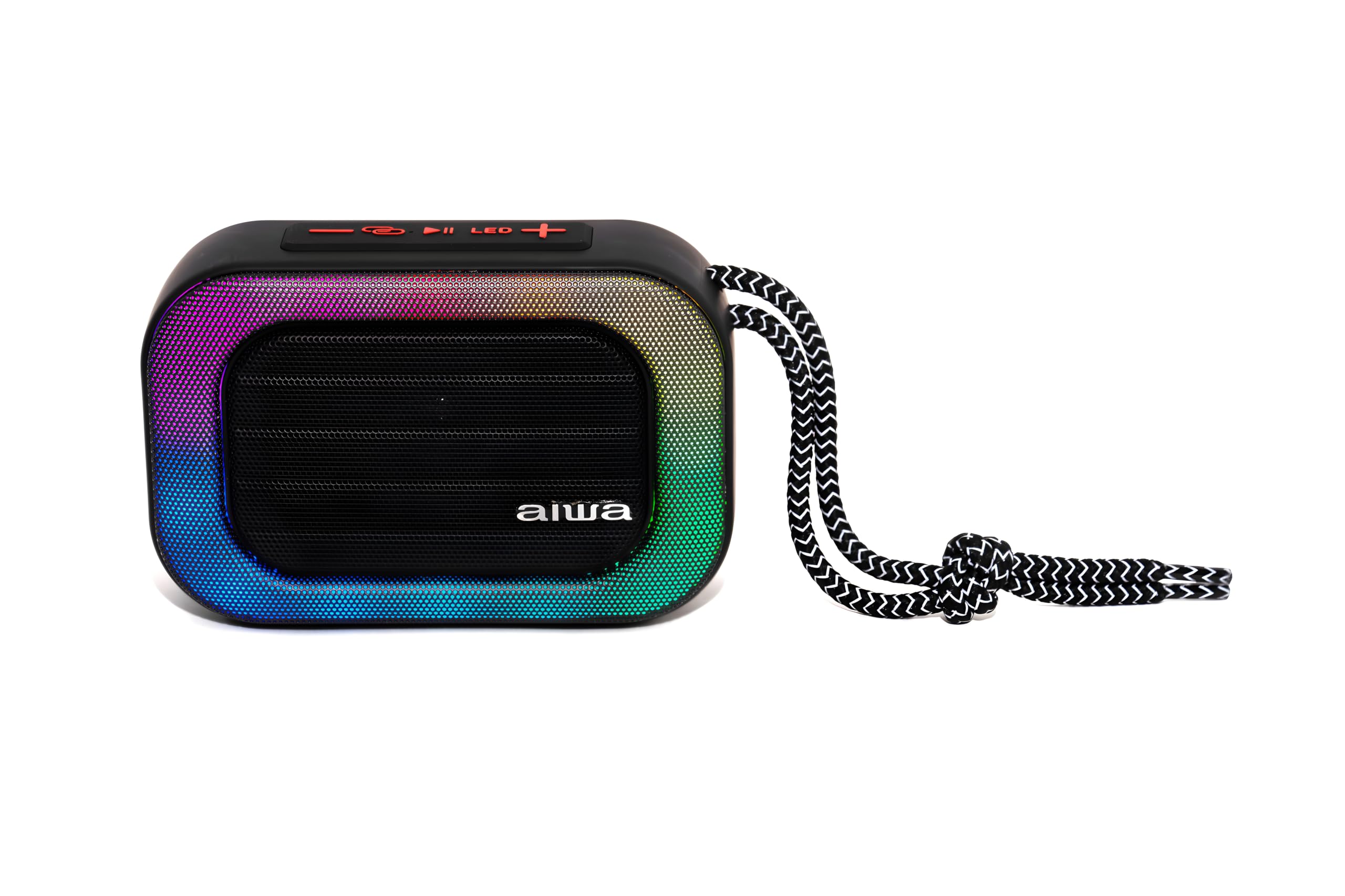 Aiwa BST-130TN | Altavoz Bluetooth portátil 5 W | Iluminación RGB y Radio FM | Bluetooth 5.3, TWS y Manos Libres | Reproducción USB, microSD y AUX-IN | Color Negro/RGB