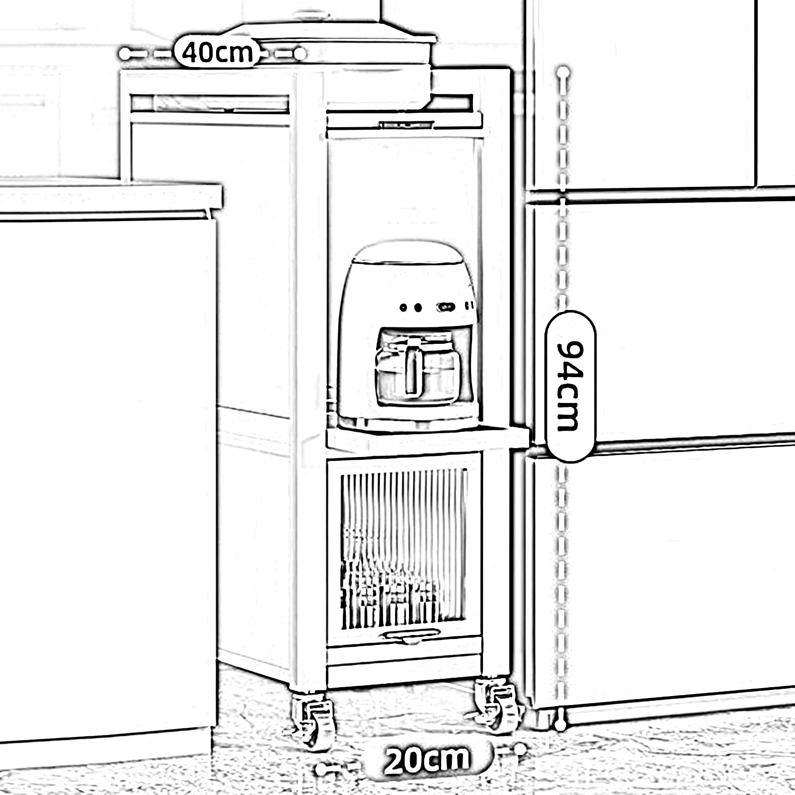Carrito de almacenamiento estrecho extraíble con ruedas para junto al refrigerador, cocina, espacios pequeños, despensa, comedor, esquina