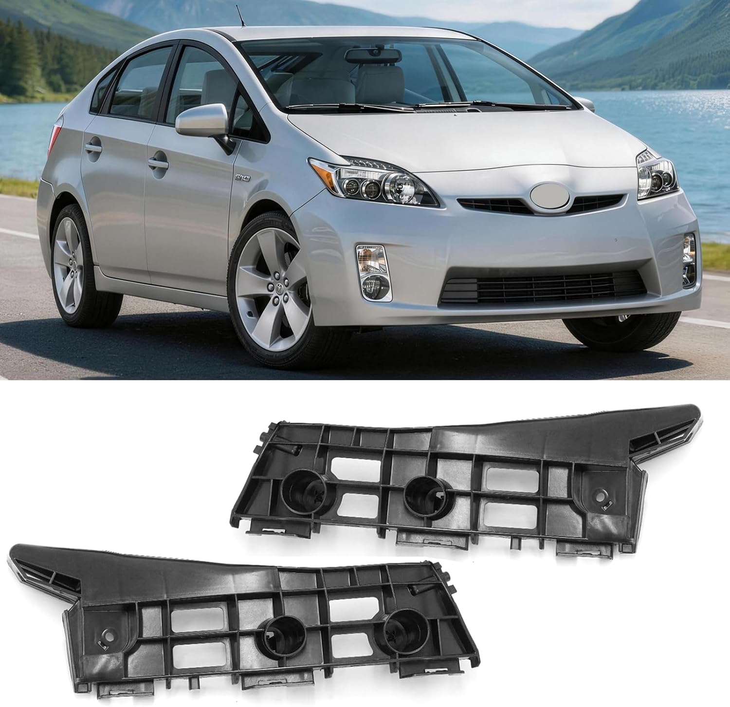 Yumzeco 1Pair Compatible with Toyota Prius Front Bumper Brackets 2010 2011 2012 2013 2014 2015, Driver and Passenger Side Plastic Toyota Prius Bumper Retainers Replace for 5211547041 5211647041