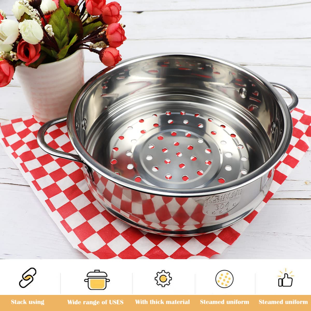 Cuiseur vapeur rond en acier inoxydable de 17,8 cm, panier de cuisson vapeur pour cuisine, raviolis et petits pains (18 cm)
