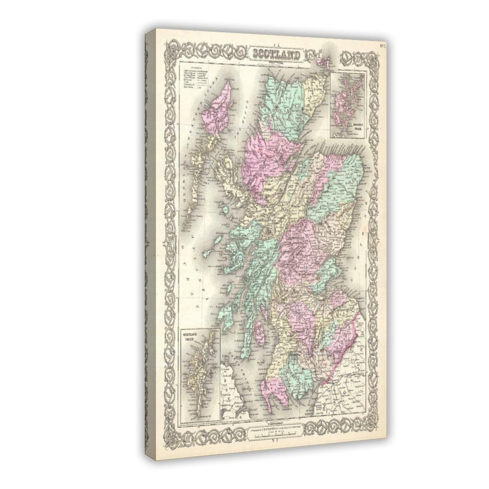 Piank Frame 1855 Colton Map Of Scotland Canvas Art Poster And Wall Art Picture Print Modern Family Bedroom Decor 12X18inch(30X45cm)