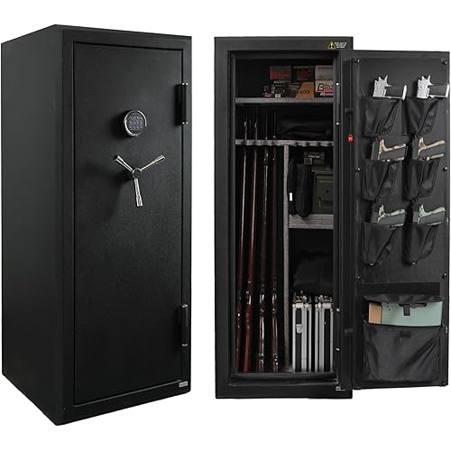 XPEDITION 24 Gun Fireproof Safe for Rifles and Pistols,Gun Cabinet with Keypad/Key Access, Fire and Water Safe with Combination Lock,Gun Safes for Rifles and Shotguns (24 gun safe)