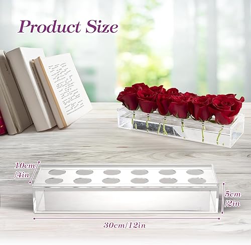 Miniatura 3 de Jarrón rectangular de acrílico transparente para centro de mesa, 12 pulgadas de largo, moderno diseño floral para interiores, hogar, boda, comedor,
