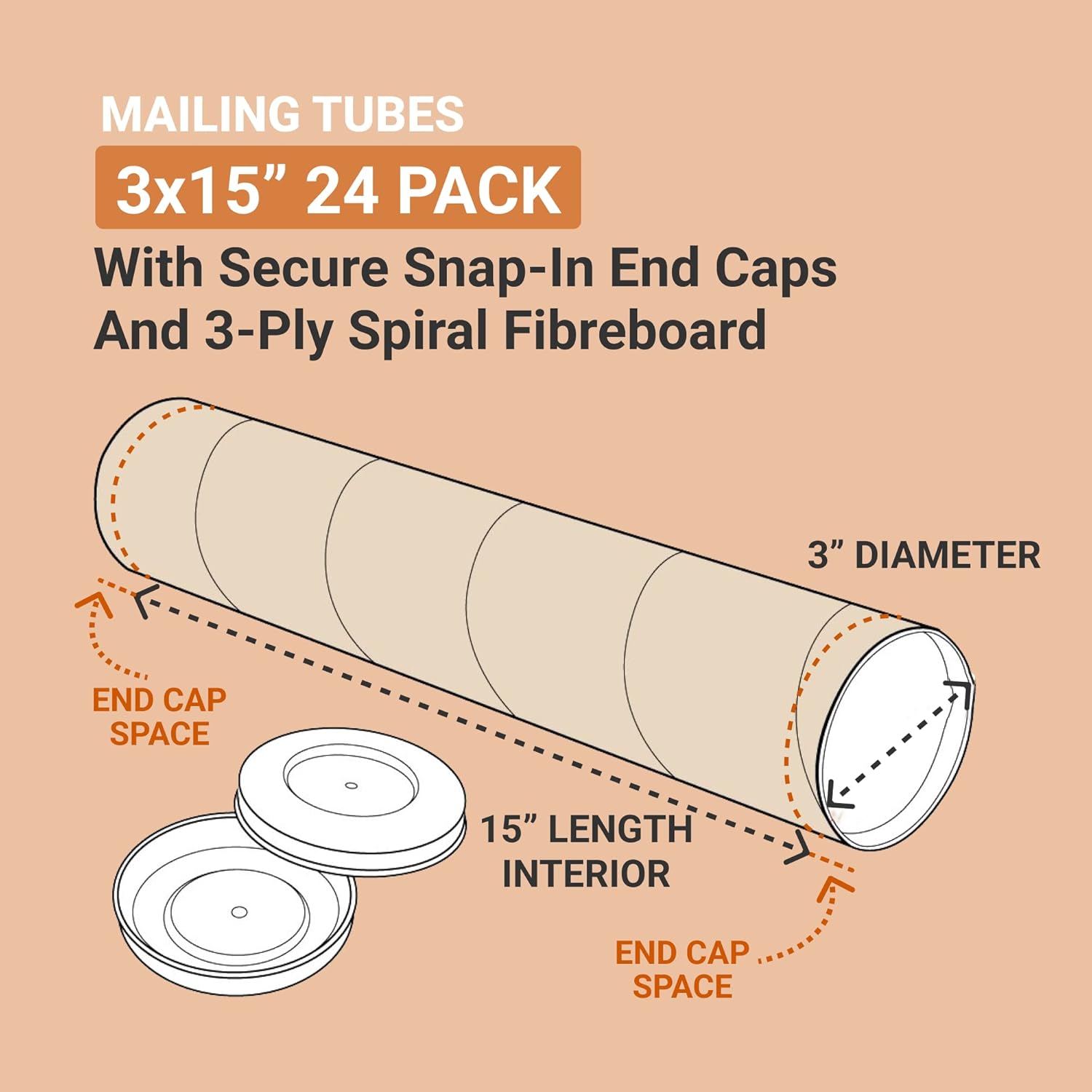 Aviditi BOX USA BOX USA Mailing Tubes, 3" W x 15" H, 24-Pack - Round Corrugated Tubes for Mailing and Storage of Blueprints, Artwork, Crafts, Posters, Long Art Holder
