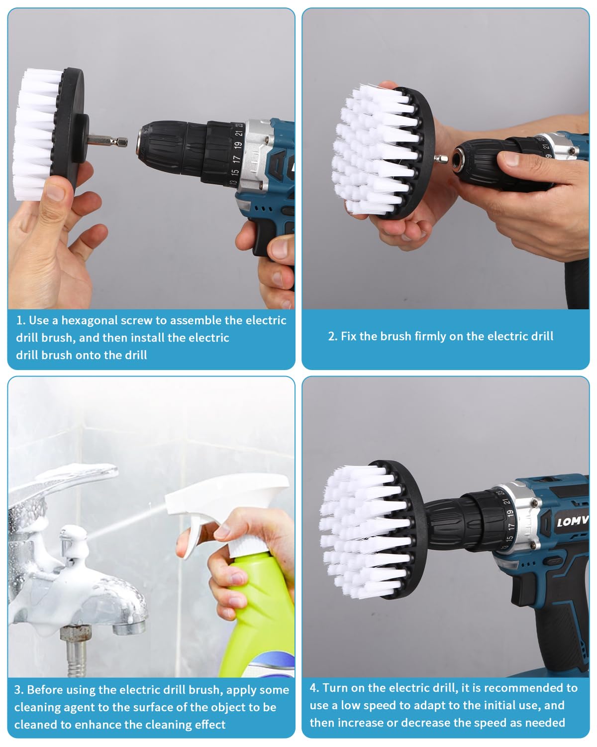 Set 20 Spazzole Per Trapano - Morbide E Dure, Per Pulizia Cucina, Bagno, Auto - Foto 13