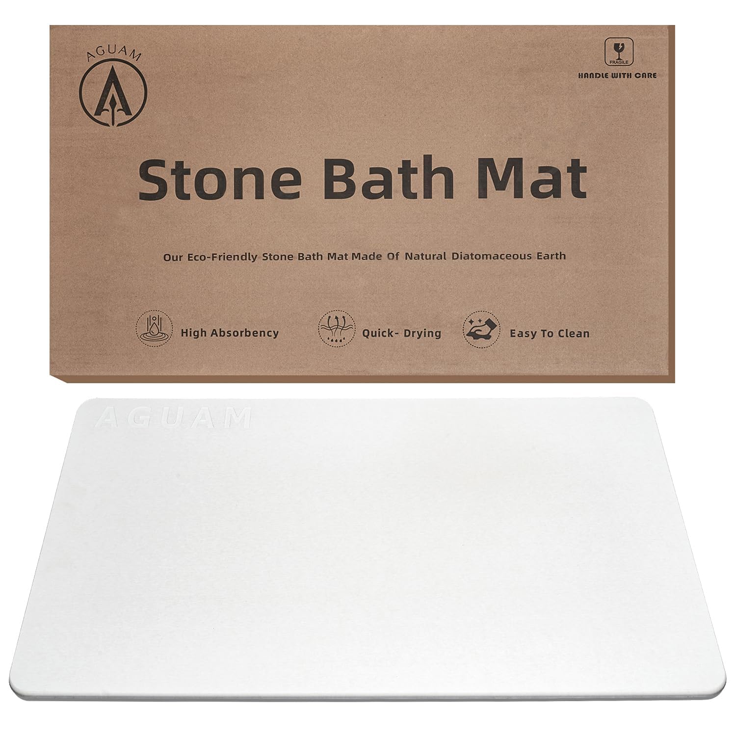 Stone Bath Mats for Bathroom Diatomaceous Earth | Fast Drying Bathroom Mat for Kitchen | Bathroom Stone Mat Quick Dry & Stone Shower Mats for Bathroom | 28" x 18" (XL), Off White Solid