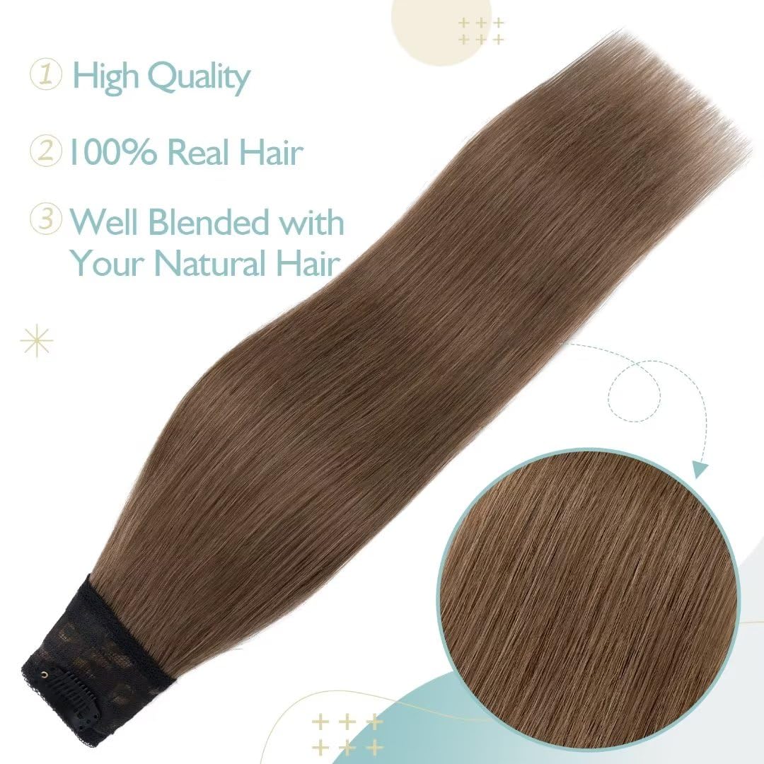 TESS Clip In Hair Extension 14 Inch,Hair Extensions Real Human Hair One Peice U-Shaped Straight Hairpieces for Women/Ladies/Girls(#6 Light Brown,14Inch) - Image 4