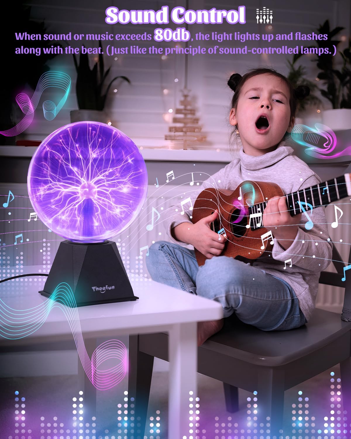 theefun plasma ball, 8 inch huge plasma globe birthday gifts touch & sound sensitive ball lamp electric lightning novelty light for parties, home, prop, room decoration, purple