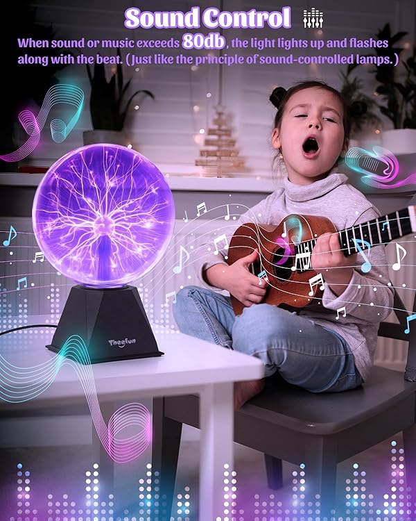 Theefun Plasma Ball, 8 Inch Huge Plasma Globe Birthday Gifts Touch & Sound Sensitive Ball Lamp Electric Lightning Novelty Light for Parties, Home, Prop, Room Decoration, Purple by Theefun - Image 2