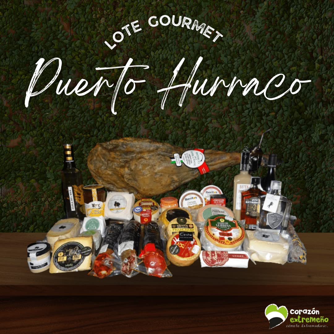 Cesta de Regalo para Navidad Gourmet con Jamón Ibérico de Cebo, Queso Torta del Casar, Whisky Don Crescencio, Ginebra Spirito Vetton – Corazón Extremeño