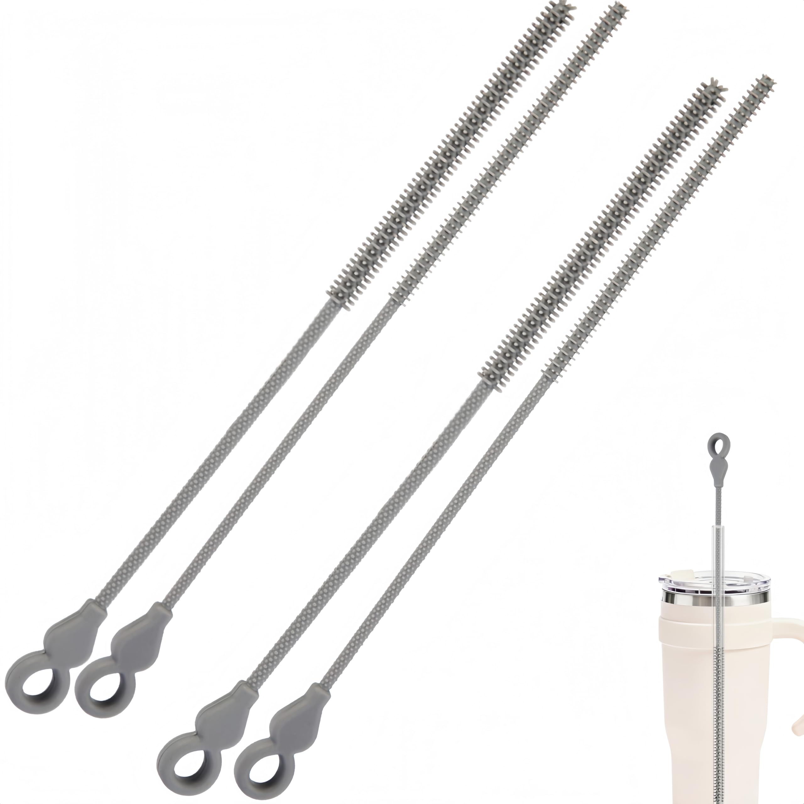 Photo 1 of TenderBloom Silicone Straw Cleaner Brush, 4 Pcs, Gray
