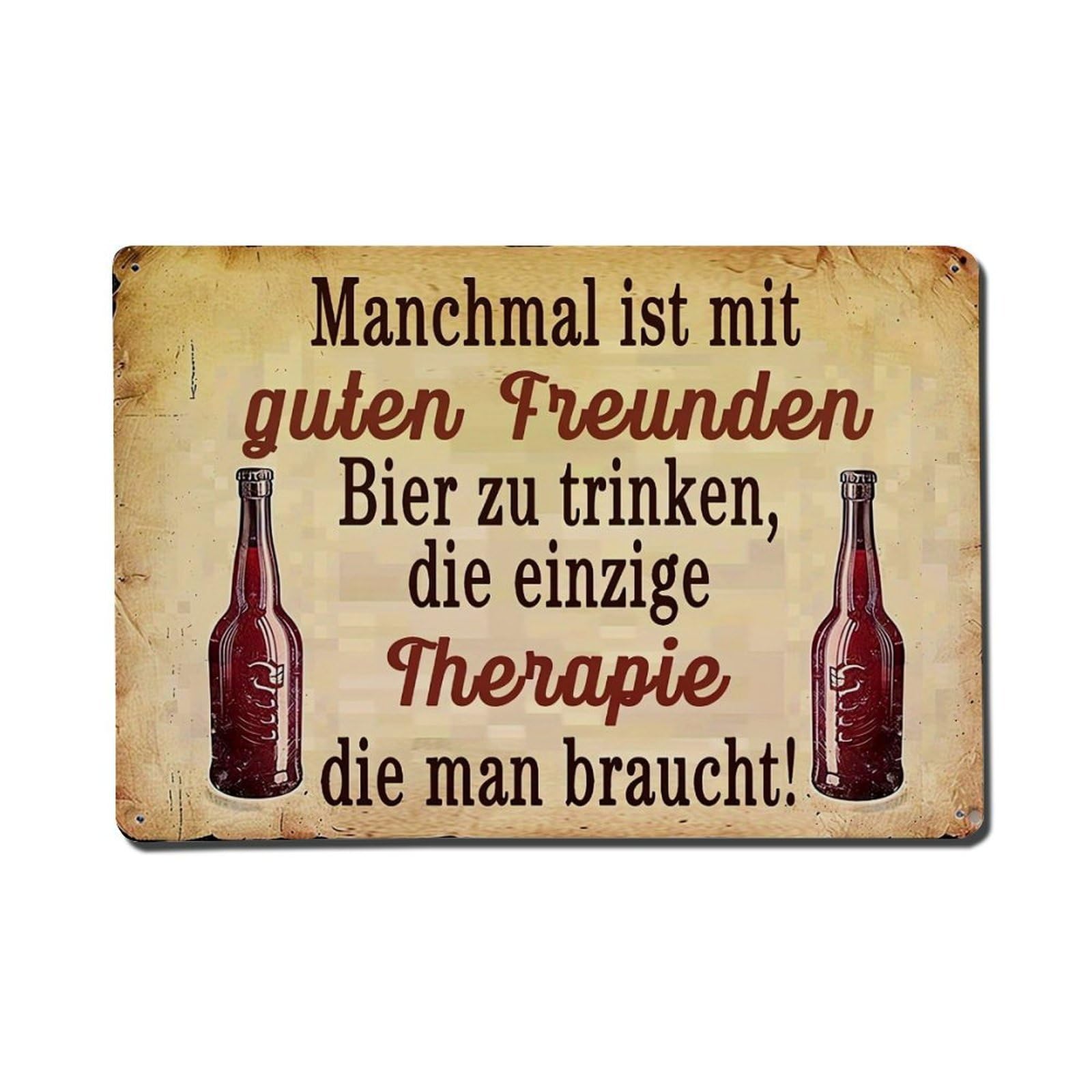 Bier Freunde Therapie Trinken Gut Retro Metal Tin Sign, Vintage Decor Art Poster for Bar, Home, Man Cave, Kitchen, Laundry Room Gift 8x12Inch