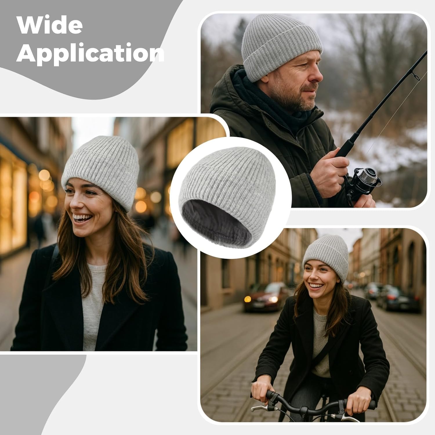 Merino Wool Hat, Winter Warm Hat for Men Women, Soft Skin-Friendly Foldable Ribbed Cuff Hat for Cold Weather, Skiing, Hiking, Commuting, Outdoor Headwear Grey - Image 5