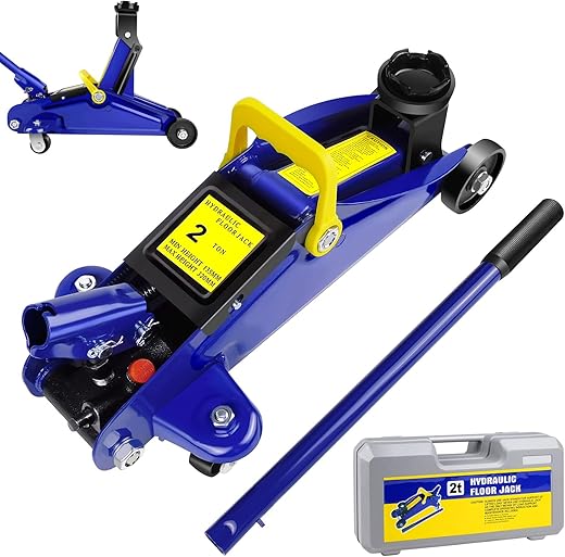 Car Lift Jack Low Profile Floor Jack Hydraulic Trolley Service, 2 Tonne / 4000lbs Load Capacity, Lift Range 5.3" to 12.6", with Swivel Casters, Carry Case (Blue)