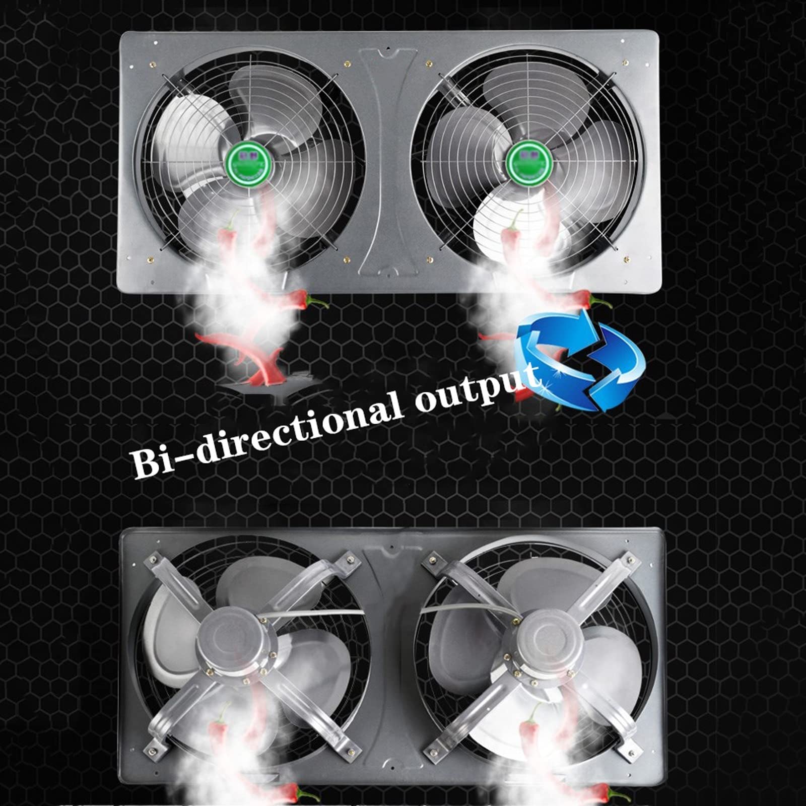 Extractor/Ventilador Extractor de humos de cocina Ventilador de ventilación doble montado en la pared con caja colectora de aceite y cubierta de red Ventilador de ventilación de extracción de dos vías