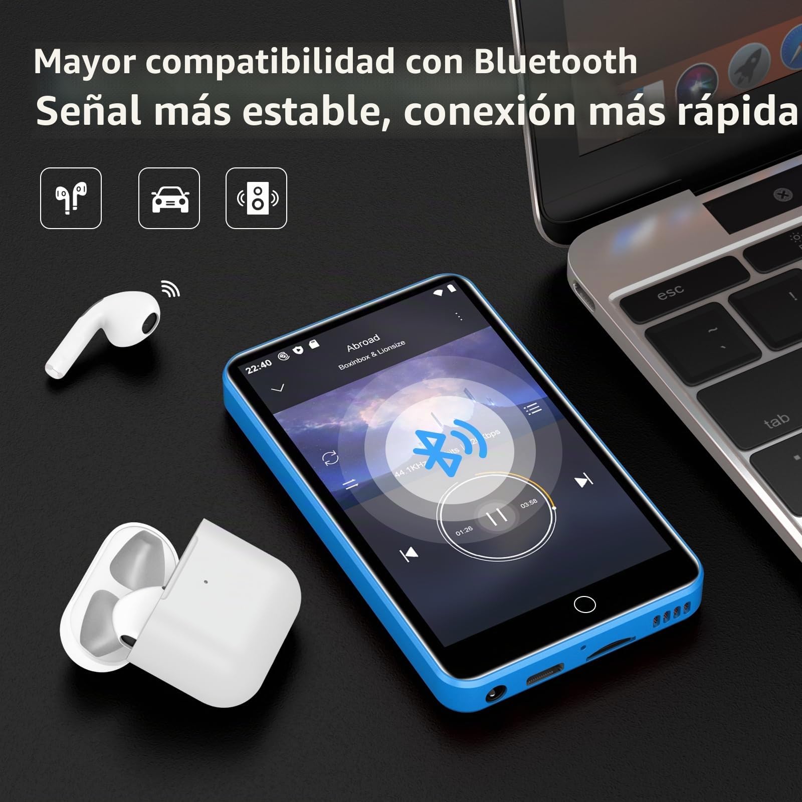 Reproductor MP3 con Bluetooth y WiFi, ZAQE 80 GB de Memoria y Sistema operativo Android, Pantalla táctil de 4 Pulgadas, música de Spotify, Altavoz Integrado,Reproductor MP4 para niños (Blue)