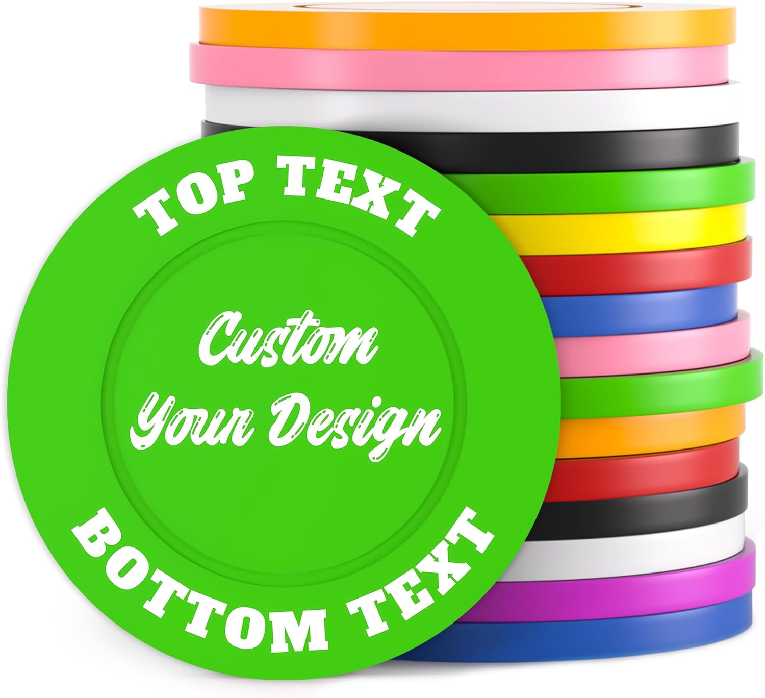 100 Custom Poker Chips, Bar Drink Token Chips Personalized Logo, Image or Text, Double Sided Full Color Print Custom Tokens for Bar, Party, Poker Games, Casino Night